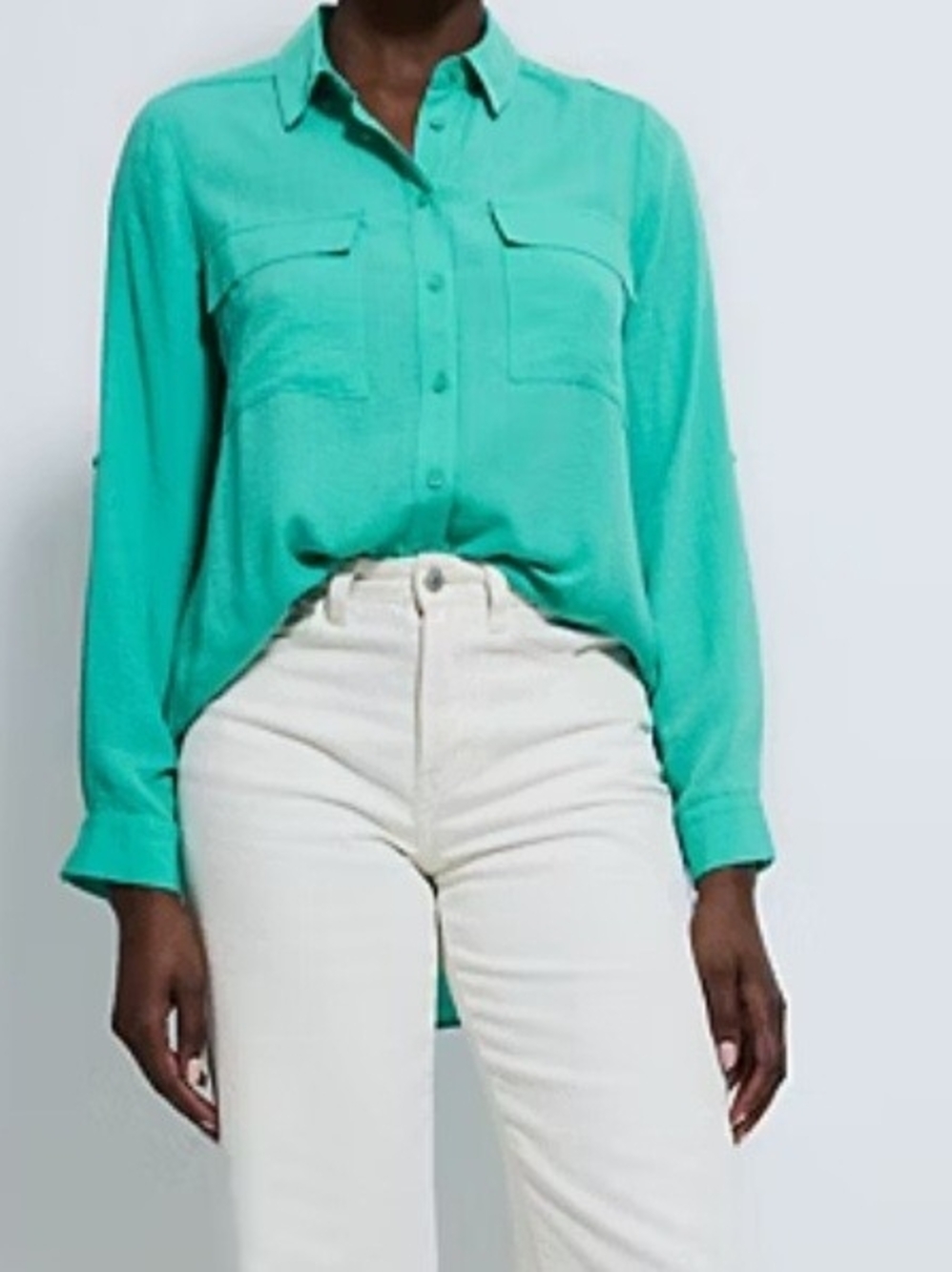 Classic Button-Front Women's Blouse in Teal Size XL
